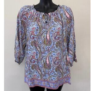 Talbots Top Women’s Sz XLP Paisley Print Tie Neck 3/4 Sleeve Preppy Classic Boho